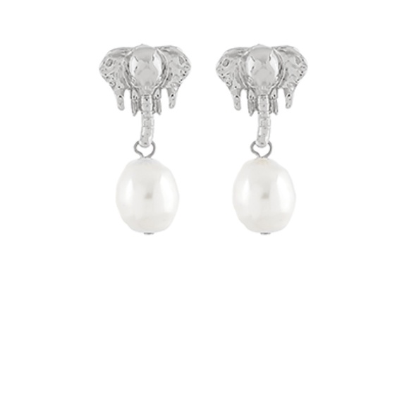 Elephant Head & Pearl Earrings - Picture 2 of 2